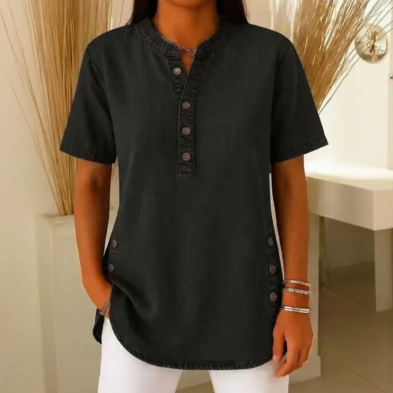(Compre 1 Leve 2) Blusa Jeans Calenny Com Acabamento Estonado e Caimento Soltinho