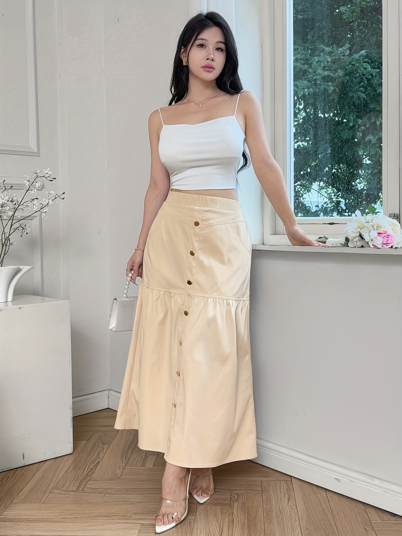 Saia Midi Feminina Evasê
