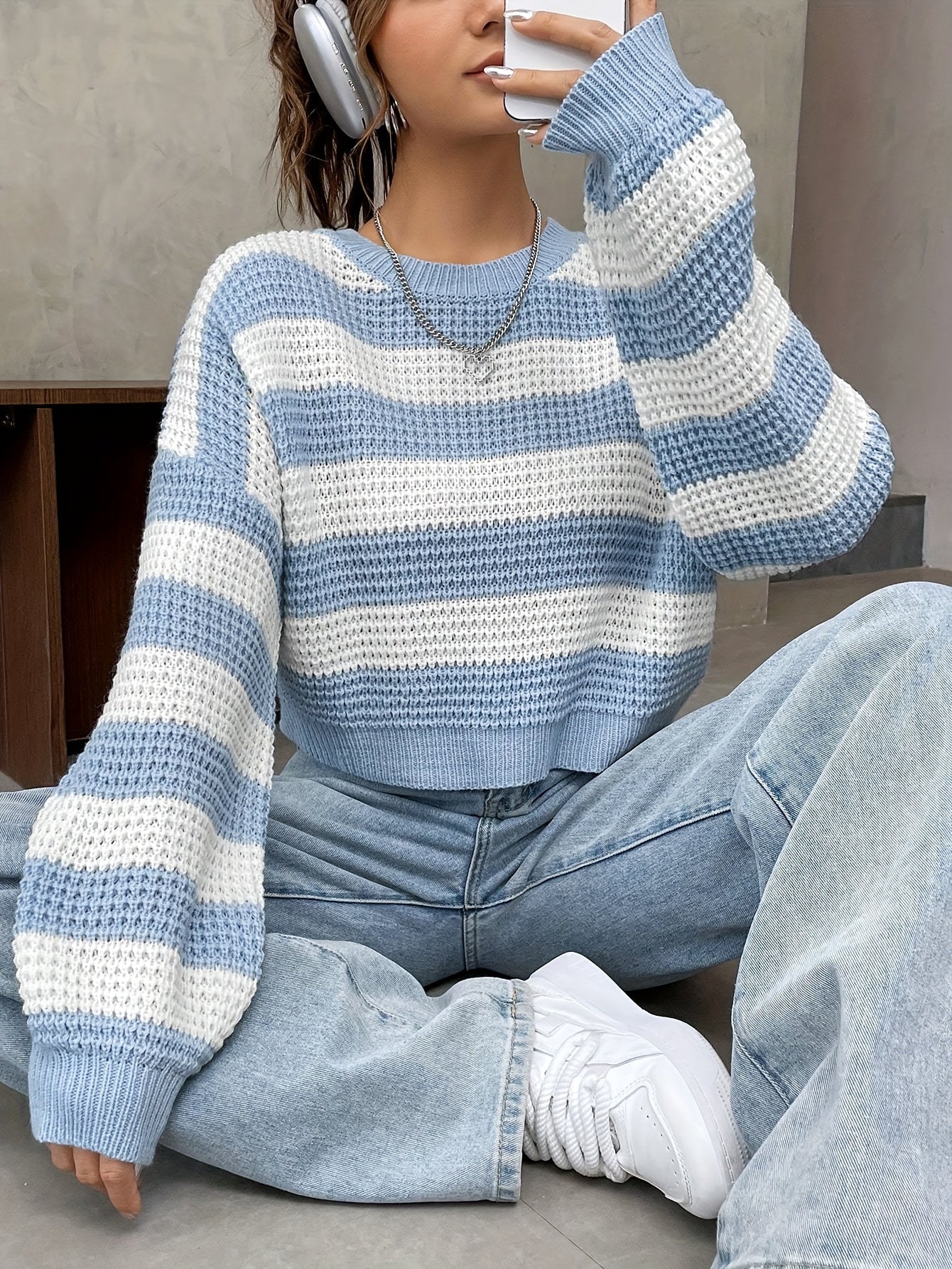 Suéter Feminino Tricot Listrado Manga Longa