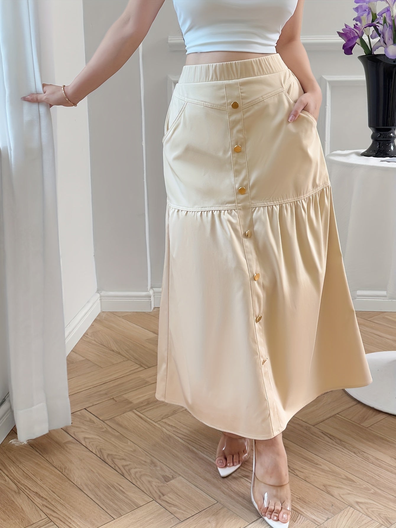 Saia Midi Feminina Evasê