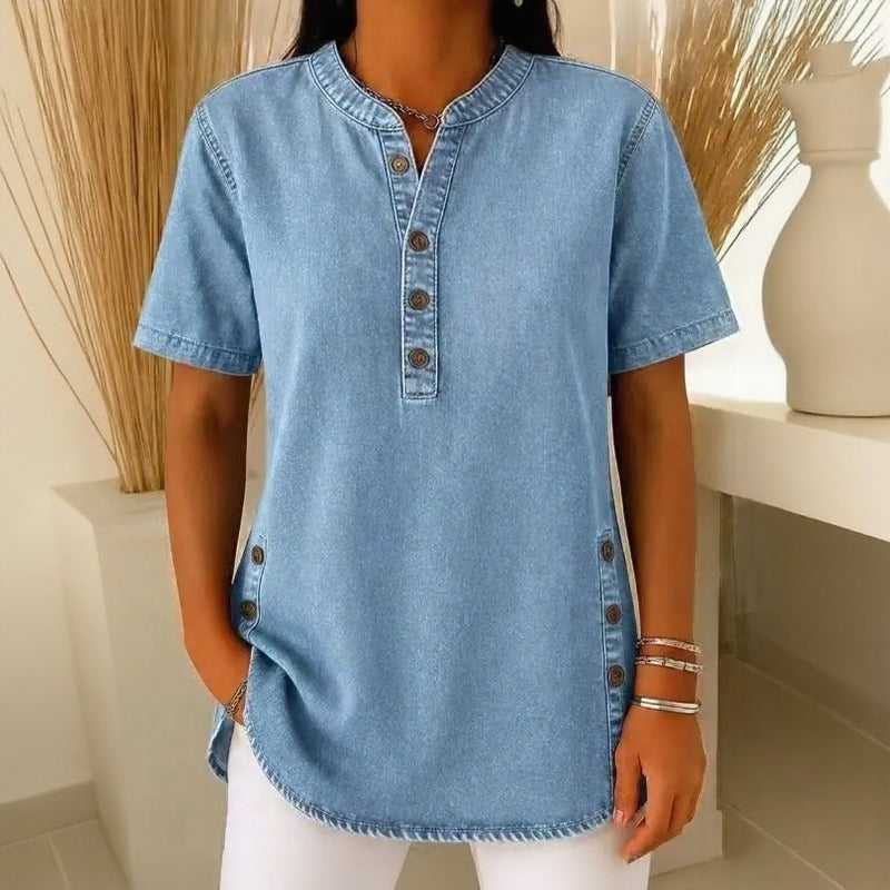 (Compre 1 Leve 2) Blusa Jeans Calenny Com Acabamento Estonado e Caimento Soltinho