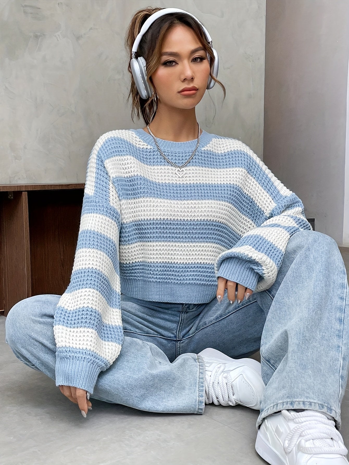 Suéter Feminino Tricot Listrado Manga Longa