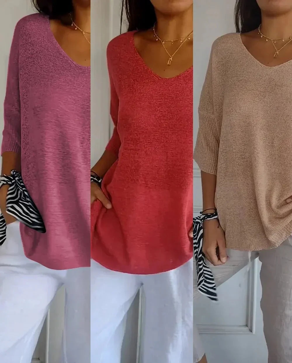 Kit 3 Blusas Femininas Luna em Malha Leve Decote V
