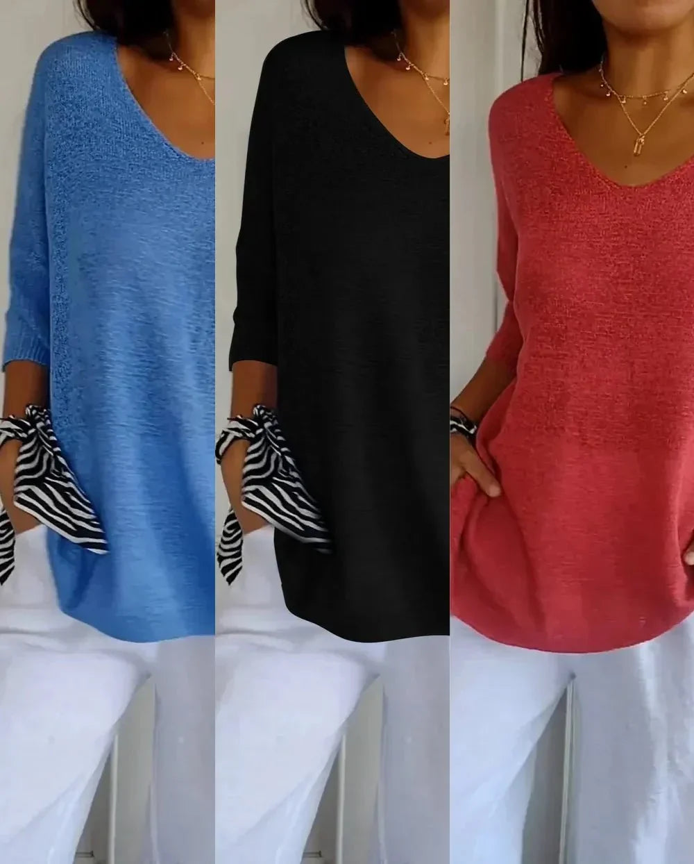 Kit 3 Blusas Femininas Luna em Malha Leve Decote V